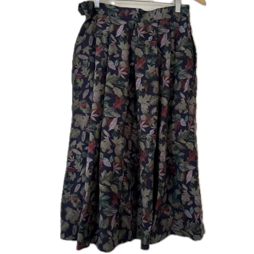 Geiger Collections Floral Pleated Full Midi Skirt Pockets Size 30" Vintage Retro